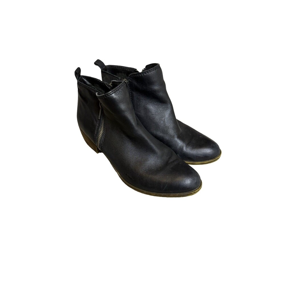 Lucky Brand Booties Basel Leather Side Zip Ankle Boots Black Women’s Size 8.5M